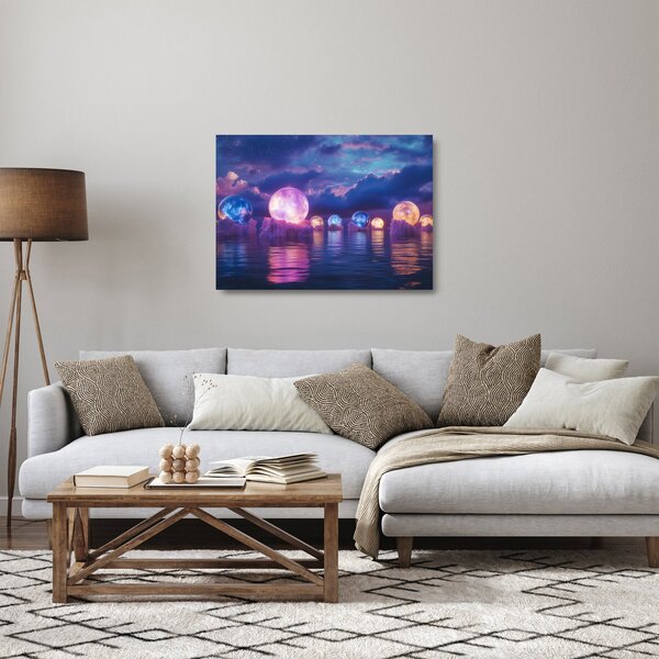 Üveg kép - Bolygók a vízen (70x50 cm)