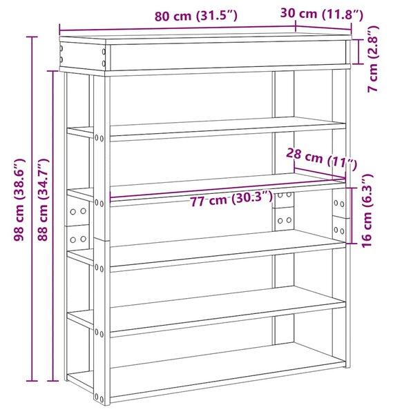 Fekete szerelt fa cipőtartó 80x30x98 cm