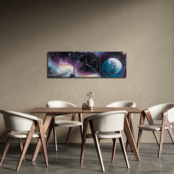 Kép - Festett univerzum (órával) (90x30 cm)