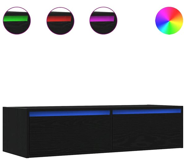 TV szekrény LED világítással fekete tölgy 100X35,5x25 cm