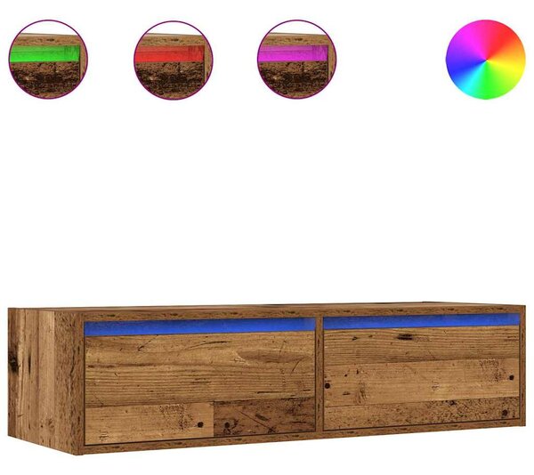 TV szekrény LED világítással régi fa 100X35,5x25 cm