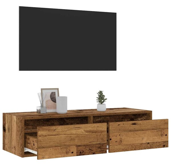 TV szekrény LED világítással régi fa 100X35,5x25 cm