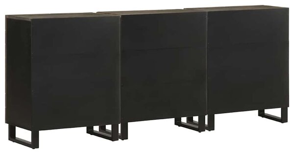 3 db-os komódok fekete 60x33x75 cm tömör fa mangó