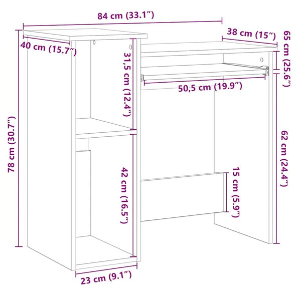 Betonszürke forgácslap íróasztal polcokkal 84x40x78 cm