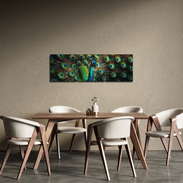 Kép – Pávatoll (órával) (90x30 cm)