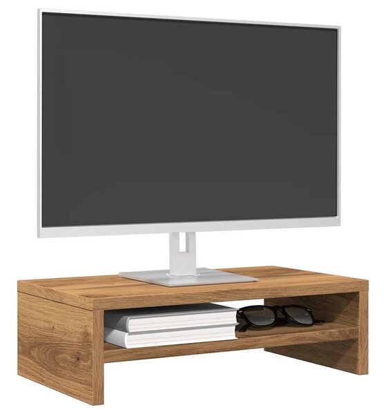 Kézműves tölgy színű szerelt fa monitorállvány 42x24x13 cm