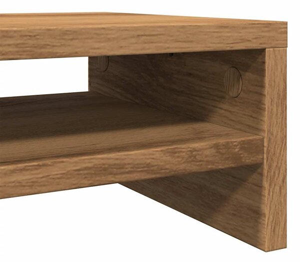 Kézműves tölgy színű szerelt fa monitorállvány 42x24x13 cm