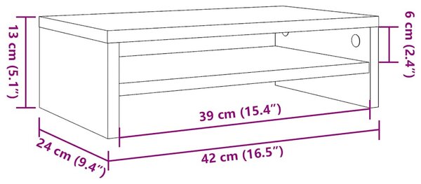 Kézműves tölgy színű szerelt fa monitorállvány 42x24x13 cm