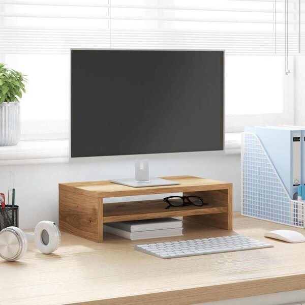 Kézműves tölgy színű szerelt fa monitorállvány 42x24x13 cm