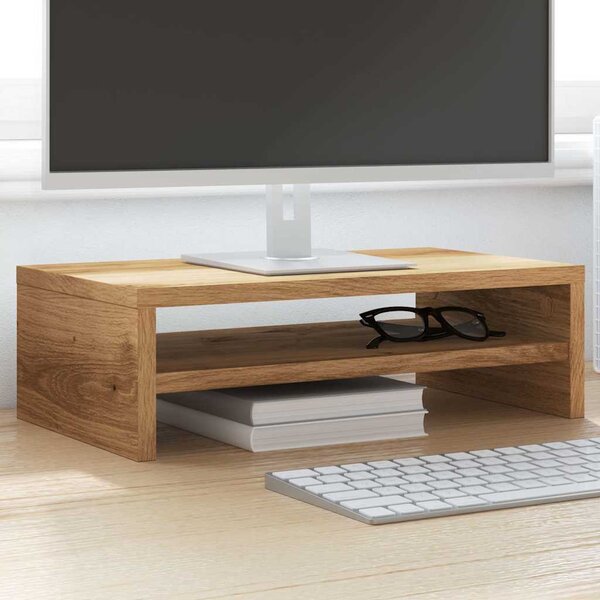 Kézműves tölgy színű szerelt fa monitorállvány 42x24x13 cm