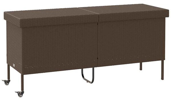 Barna polyrattan kerti tárolóláda kerekekkel 160x55x75 cm