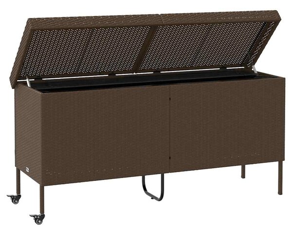 Barna polyrattan kerti tárolóláda kerekekkel 160x55x75 cm
