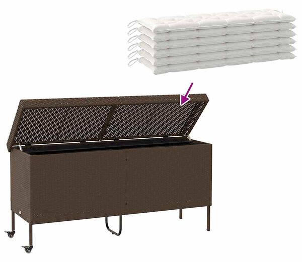 Barna polyrattan kerti tárolóláda kerekekkel 160x55x75 cm
