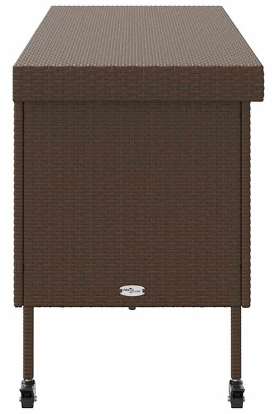 Barna polyrattan kerti tárolóláda kerekekkel 160x55x75 cm