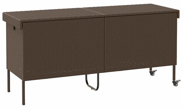 Barna polyrattan kerti tárolóláda kerekekkel 160x55x75 cm