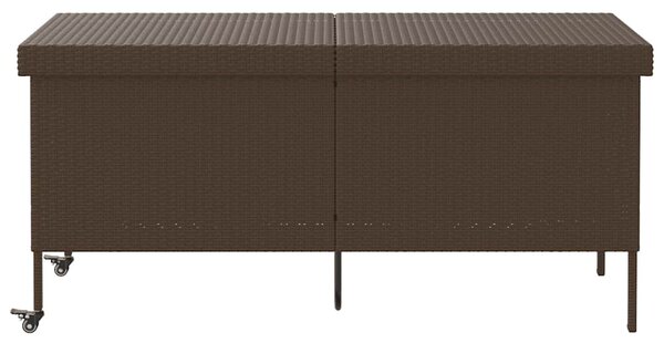Barna polyrattan kerti tárolóláda kerekekkel 160x55x75 cm