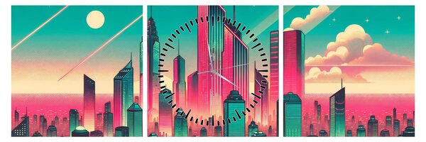 Kép – Nagyváros pop-art stílusban (órával) (90x30 cm)