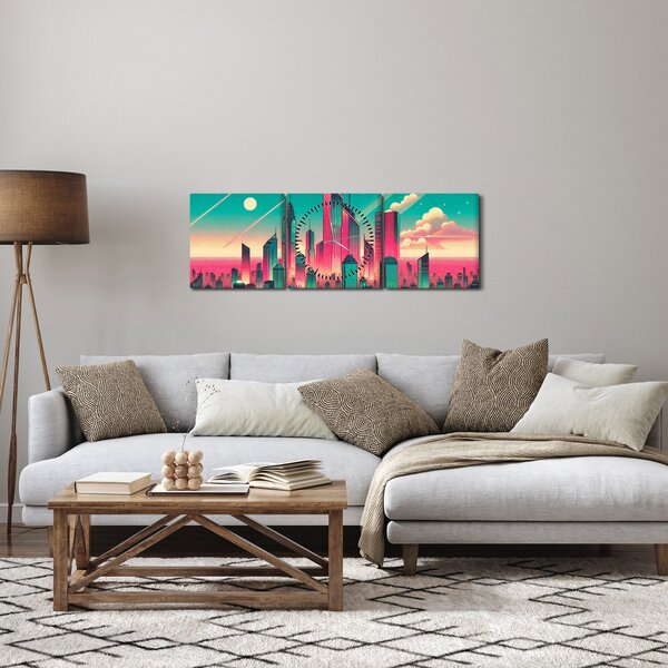 Kép – Nagyváros pop-art stílusban (órával) (90x30 cm)