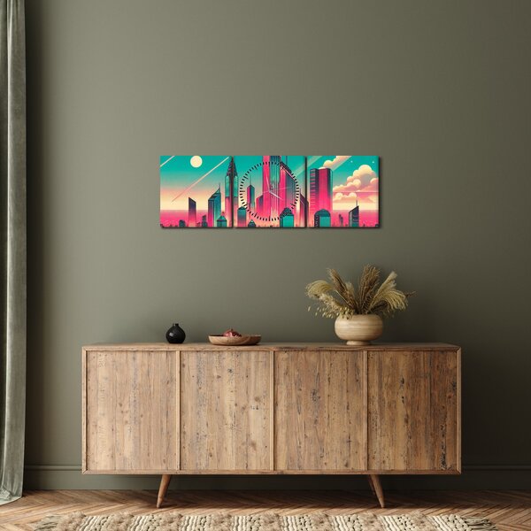 Kép – Nagyváros pop-art stílusban (órával) (90x30 cm)