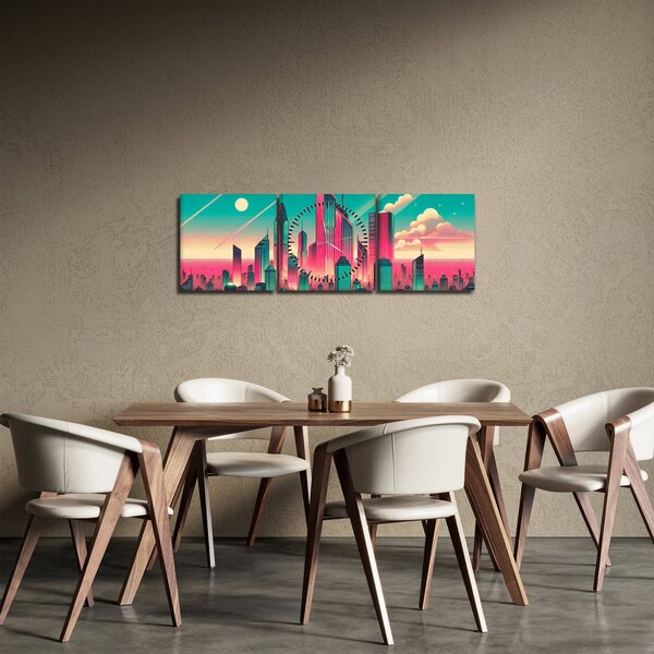 Kép – Nagyváros pop-art stílusban (órával) (90x30 cm)