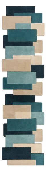 Kék-bézs gyapjú futószőnyeg 60x230 cm Abstract Collage – Flair Rugs