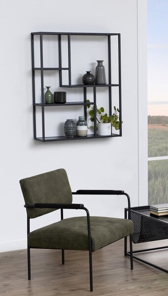 Fekete fali könyvespolc kőrisfa dekorral 75x91 cm Seaford – Actona