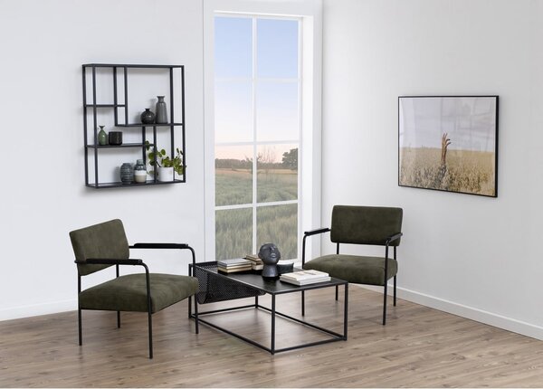 Fekete fali könyvespolc kőrisfa dekorral 75x91 cm Seaford – Actona