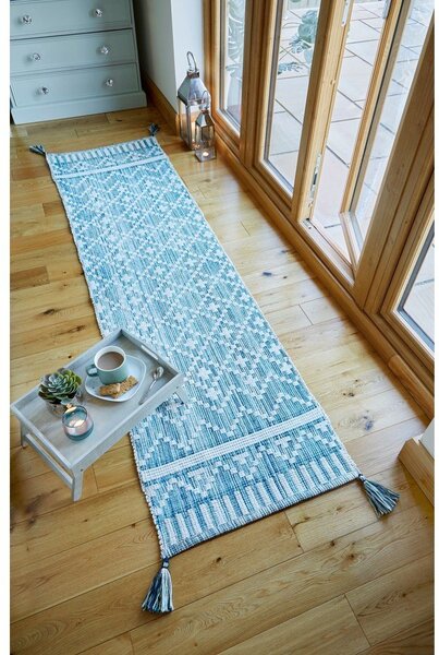 Leela bézs-kék pamut futószőnyeg, 60 x 200 cm - Flair Rugs