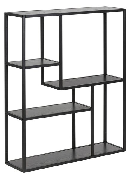 Fekete fali könyvespolc kőrisfa dekorral 75x91 cm Seaford – Actona
