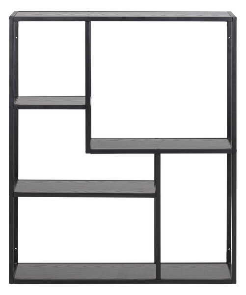 Fekete fali könyvespolc kőrisfa dekorral 75x91 cm Seaford – Actona