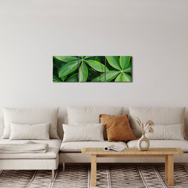 Kép - Levelek harmatcseppekkel (órával) (90x30 cm)
