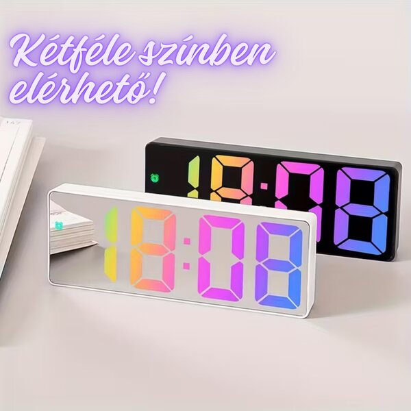Színes LED Digitális Asztali Ébresztőóra Szundi Funkcióval, Dátum és Hőmérséklet Kijelzéssel – Fekete