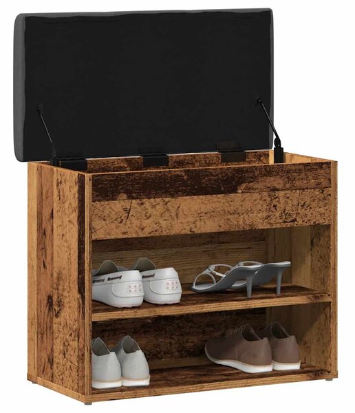 Antik fa szerelt fa cipőtároló pad 62x32x50 cm