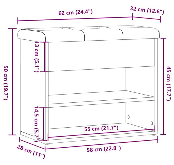 Antik fa szerelt fa cipőtároló pad 62x32x50 cm