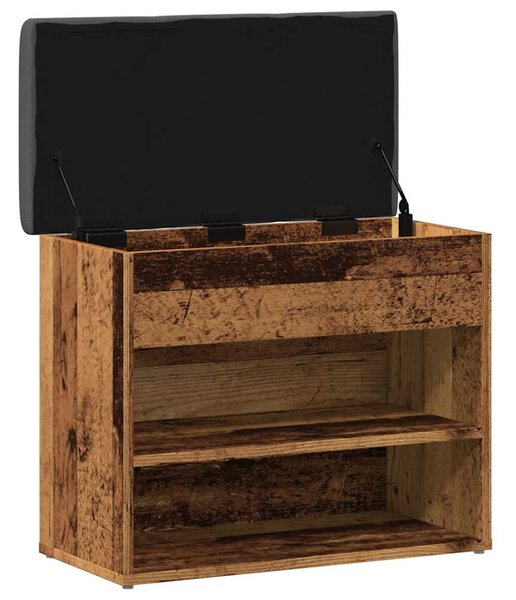 Antik fa szerelt fa cipőtároló pad 62x32x50 cm