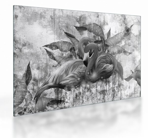 Üveg kép - Flamingók graffiti (70x50 cm)