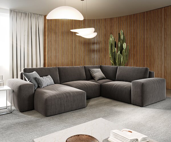 DELIFE "U alakú kanapé Lanzo 300x210 cm mikroszálas khaki-barna rekamié változtatható"