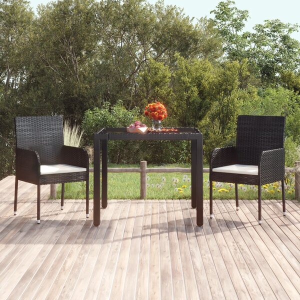 VidaXL fekete polyrattan üveglapos kerti asztal 90 x 90 x 75 cm