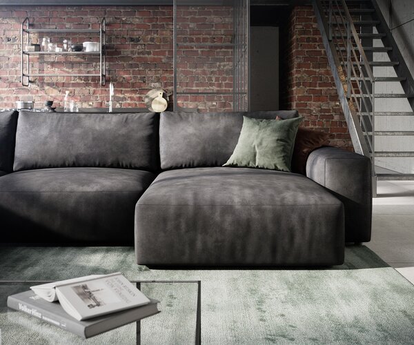 DELIFE "U alakú kanapé Lanzo 300x210 cm bőr imitáció vintage antracit rekamié változtatható"