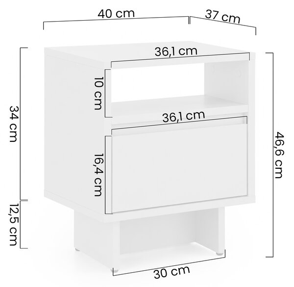 Zolia éjjeliszekrény 40 cm fiókkal, lábazattal - kasmír