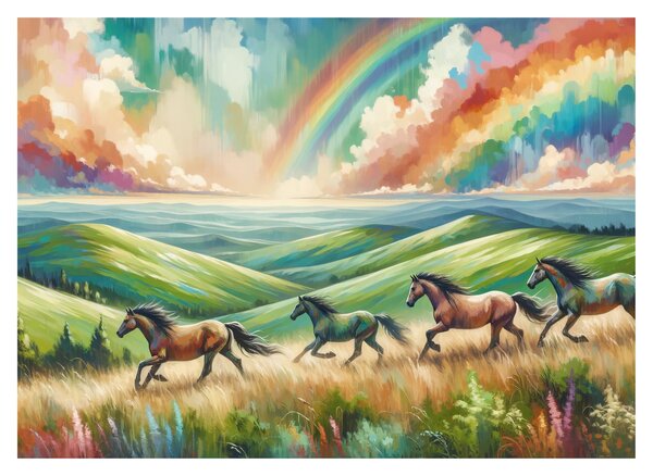 Kép – Vágtázó lovak a tájban (70x50 cm)