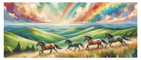 Kép – Vágtázó lovak a tájban (120x50 cm)