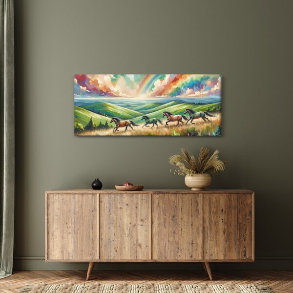 Kép – Vágtázó lovak a tájban (120x50 cm)