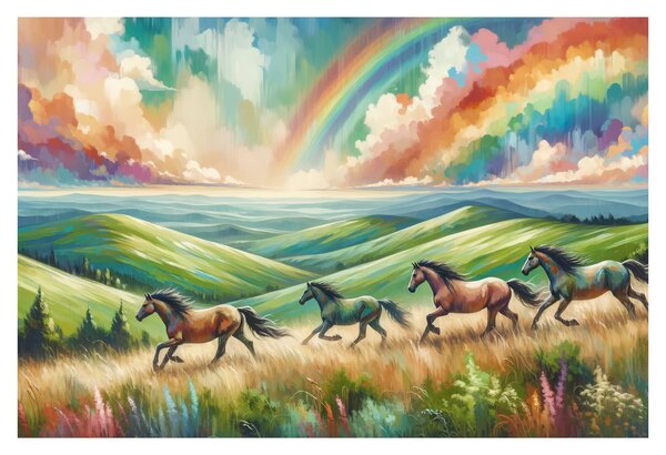 Kép – Vágtázó lovak a tájban (90x60 cm)