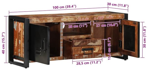 Tömör újrahasznosított fa TV-szekrény 100x30x40cm
