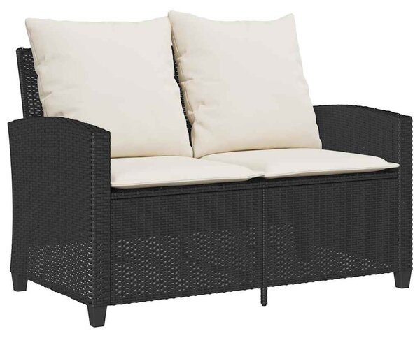 2 személyes fekete polyrattan kerti kanapé asztallal&párnával