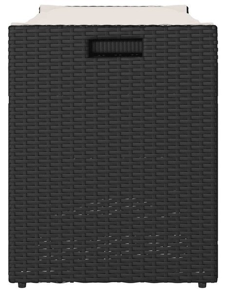 Fekete polyrattan kültéri tárolópad párnával 100 cm
