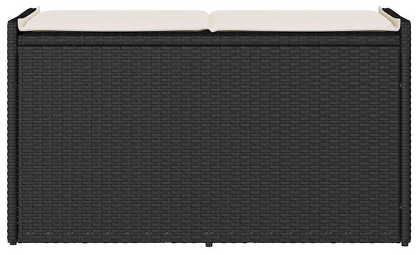 Fekete polyrattan kültéri tárolópad párnával 100 cm
