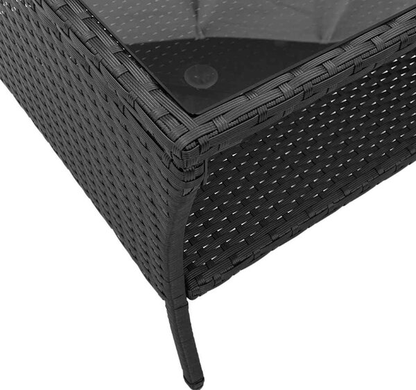 2 személyes fekete polyrattan kerti kanapé asztallal&párnával
