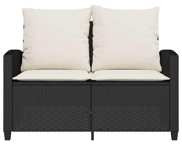 2 személyes fekete polyrattan kerti kanapé asztallal&párnával